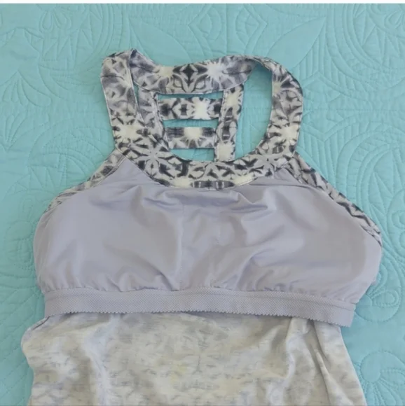 Athletic dress, batik print, knit, cut-out back athleisure blue-gray & pockets! - Picture 14 of 16